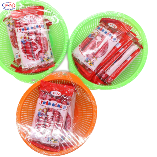 Rổ tròn Heo 21g x 5 cây x 5 túi = 525g/rổ. Thùng 10 rổ = 5.25 kg / Khuyến mãi mua 10 tặng 1