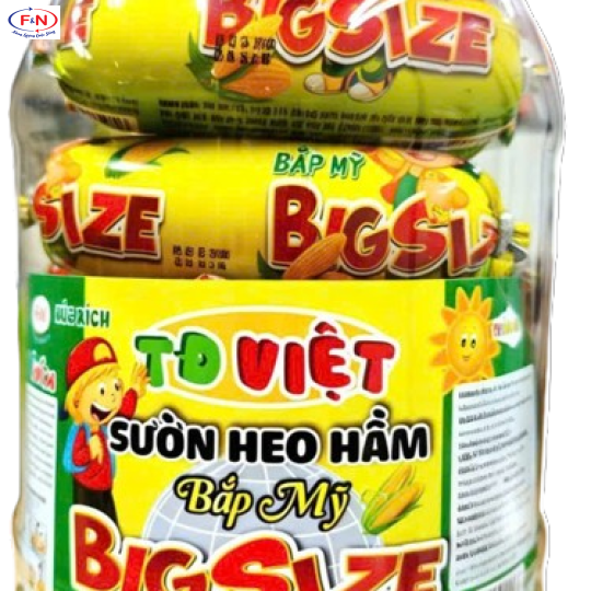 Xúc Xích TĐ Việt Sườn Heo Hầm Bắp Mỹ BIG SIZE hũ lớn 70g x 18cây = 1260g