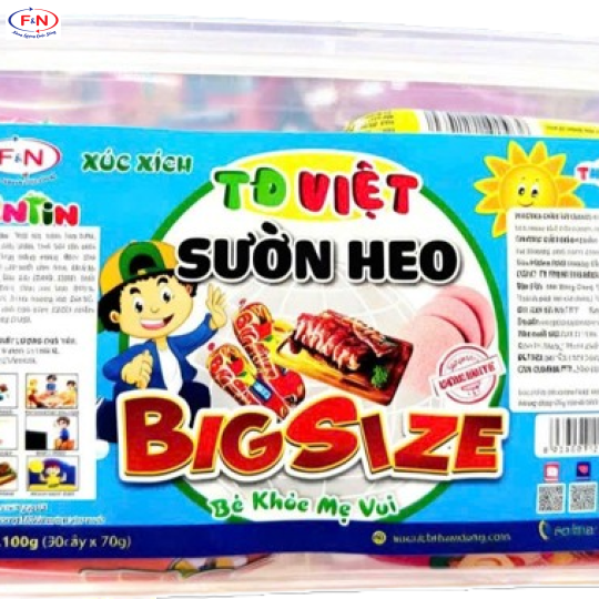 Xúc Xích TĐ Việt Sườn Heo BIG SIZE hộp nhựa lớn 70g x 30cây = 2100g